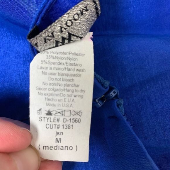 Y2K Va Va Voom Electric Blue Mini Dress Asymmetric Peplum Belted Strapless Sz M - Picture 4 of 7